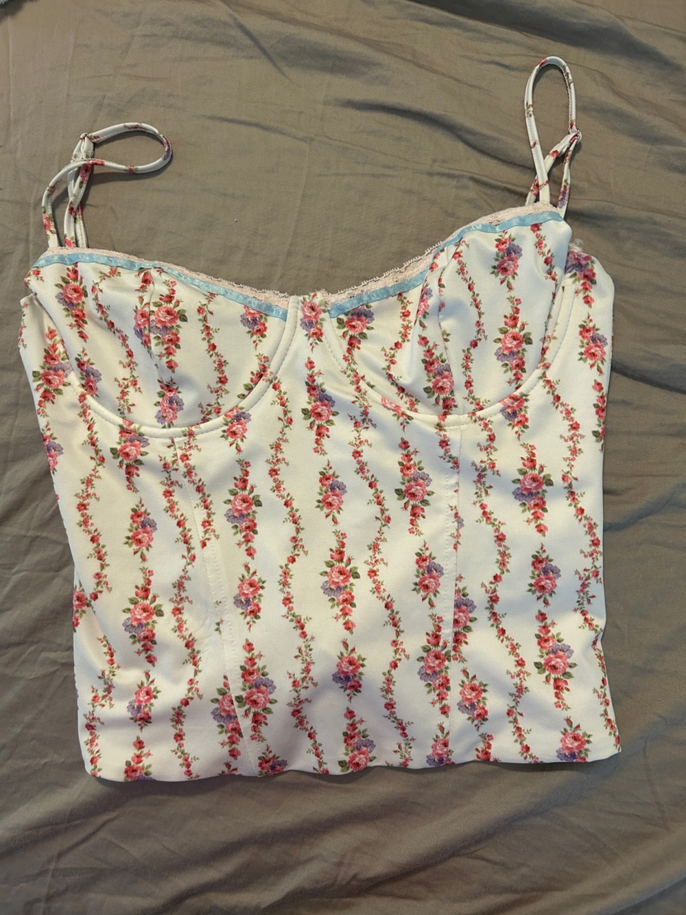 Edikted White Floral-Accent Cami with Pink Brand Tag